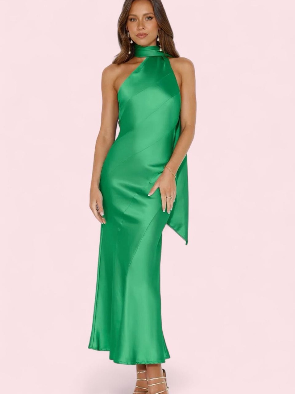 Hello Molly Emerald Green One-Shoulder Satin Gown
